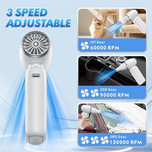 Compressed Air Duster, 3 Adjustable Mini Air Blower 150000 RPM Jet Blower 8000mAh Electric Air Duster for Computer Keyboard Car, Rechargeable Cordless Turbo Fan Replace Compressed Air Canned in Saudi Arabia