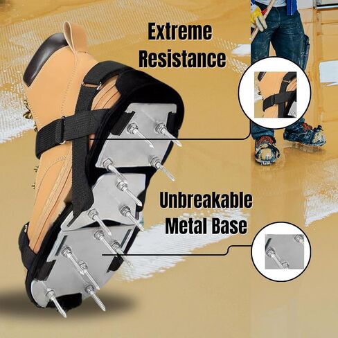 Versatile Depot Epoxy Shoes – Easy-to-Assemble Spike Shoes for Epoxy Flooring, Durable Metal Base, Adjustable Straps, Multi-Purpose Tool for Floor Epoxy, Concrete Epoxy, and Lawn Aeration (Black) in Saudi Arabia