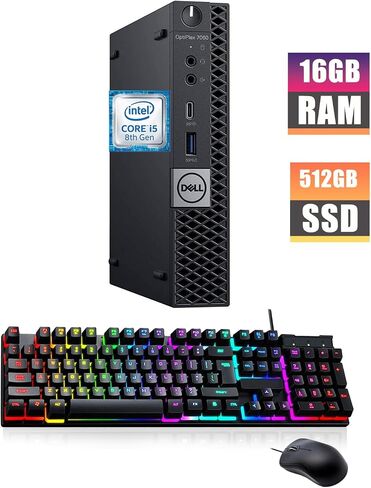 Dell Optiplex 7060 Mini Desktop Computer مع شاشة FHD 24 "FHD ، مكبرات صوت RGB ، Core I5-8500 3.0GHz-4.1GHz ، RAM 16GB ، 512GB SSD ، DP Cable ، لوحة مفاتيح RGB ، الماوس ، Windows 10PRO (متجدد) in Kuwait