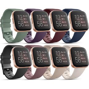 8 حزم نطاقات لـ Fitbit Versa 2/Fitbit Versa/Versa Lite/Versa SE معصم السيليكون الناعم الناعم العصابات الرياضية الكلاسيكية القابلة للتعديل للنساء الرجال الصغيرة الكبيرة