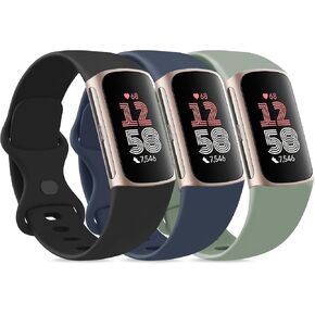 3 Pack Bands for Fitbit Charge 6 / Charge 5 Bands Women Men, Soft Silicone Waterproof Adjustable Wristband Replacement Sport Straps for Fitbit Charge 5 / Charge 6 Fitness Tracker