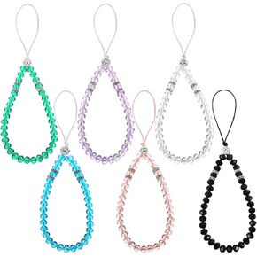 6 PCS Phone Charm Wristlet Phone Lanyard Beaded Camera Charm Strap Crystal Beads Mobile Phone Chain Detachable Phone Bracelet Strap Phone Case Bracelet Strap for Girl Women (Multicolor)
