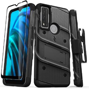 ZIZO Bolt Bundle for TCL 30 XE 5G Case with Screen Protector Kickstand Holster Lanyard - Black