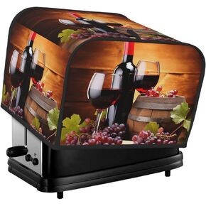Red Wine Glass Grapes Theme 4 Slice Toaster Cover Wide Slot Dustproof Bread Maker Cover Fingerprint Bakeware Protection Kitchen Appliance Cover Toaster Bag