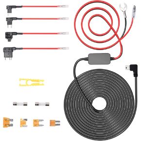 Dash Cam Hardwire Kit Mini USB Hard Wire Kit with 12V-24V to 5V Car Dash Camera Charger Power Cord 4 Fuse Tap Cable,24 Hours Surveillance Low Voltage Protection (13FT)