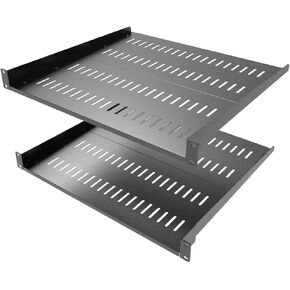 JINGCHENGMEI 2 Pcs 1U Server Rack Shelf, Universal Vented Rack Mount Cantilever Tray Deep Adjustable 16-22 inches for 19 Inch Networking Equipments Rack Enclosure, Black (2, 1U16In)