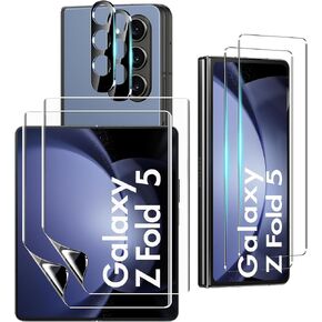 [2Set 6PCS] Galaxy Z Fold 5 Screen Protector, 2 Inner TPU Films + 2 Outer Tempered Glass + 2 Camera Lens Protecters, High Clarity, Anti-Shatter, for Samsung Galaxy Z Fold 5 5G