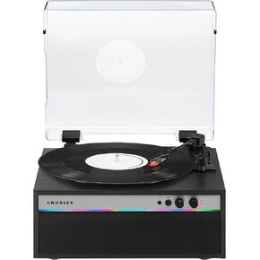 Crosley CR6048A-WA Strobe Bluetooth Vinyl Record Player with Music Sync Color Changing LED Lights, Walnut