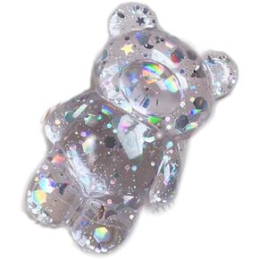 Mobile Phone Finger Holder Mobile Phone Cartoon Foldable Epoxy Sequins 3D Cute Bear Shaped Phone Grip Tok Folding Bracket for Desktop Mobile Cell Phones Accessories Cell Phone Grips (Light Blue)