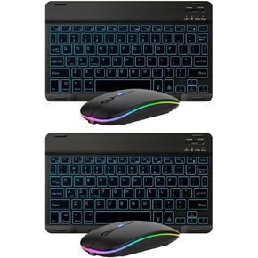 2 Pack Ultra-Slim Bluetooth Keyboard and Mouse Portable Mini Wireless Keyboard Rechargeable 7-Color Backlit for Apple iPad iPhone Samsung Tablet iPhone Smartphone iOS Android Windows,Black