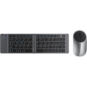 Mini Rechargeable Foldable Bluetooth Keyboard and Mouse Combo, Portable (Sync Up to 3 Devices), Ultra-Slim Travel Folding Keyboard for iPhone iPad Mac Android Windows iOS(Grey)