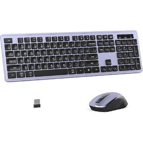 Wireless Keyboard and Mouse Combo, Full-Size 104-Key Office Keyboard with 15 Function Keys, Numeric Keypad, Single USB Receiver, Compatible with PC and Laptop(Purple)