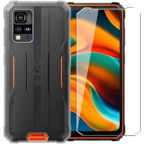 Case for Blackview BV4800 + Glass Screen Protector Tempered Film - Transparent Silicone Soft Flexible Bumper Shockproof TPU Protective Cover Shell for Blackview BV4800 (Clear)