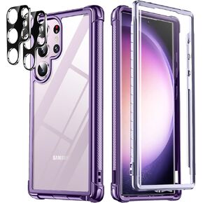 Temdan for Samsung Galaxy S23 Ultra Case, [Built-in Screen Protector]+[2Pcs Lens Protector][Touch Sensitive][Anti-Scratch][Military Grade Shockproof] Full Body Protection Case for S23 Ultra 5G,Purple