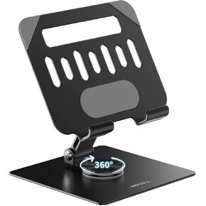 Metal Cell Phone Stand for Desk,360 Rotating,Fully Adjustable Foldable,Non-Slip Stable Base,Compatible with All Phones, Nintendo Switch, Black