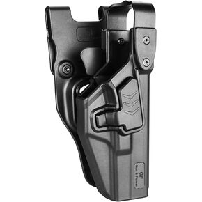 Level II/III Duty Holster Compatible with Glock 17/19/19x/45(Gen1-5), G22/23/31/32(Gen1-4), Holster for Duty Belt, Not Fit G22 Gen5,Ride Height Adjustable, Kydex&Polymer Available, Material Optional