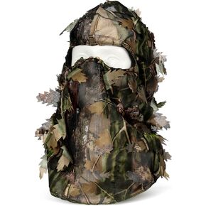 Geyoga Hunting Face Mask Turkey Leafy Camo Face Mask 3D Mesh Camouflage Hunting Mask Lightweight Face Cover Hunting Gear(Gray Green,Gray Green Leaf)