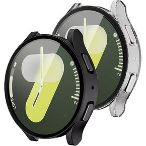 Wugongyan [2Pack for Samsung Galaxy Watch 7 40mm 44mm Screen Protector Case, Hard PC Full Protective Bumper Built-in Tempered Glass Film for Galaxy Watch 7 Cover（Black+Clear, 40mm）