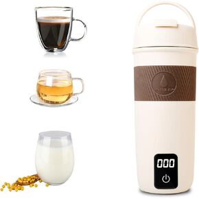 Electric Travel Kettle, 350ML Portable Water Boiler with Temperature Control and LCD Display, Auto Shut-Off and Keep Warm, Multifunctional Outdoors Stainless Steel Vehicle Coffee Cup