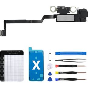 for iPhone X Ear Speaker Replacement OEM Repair Kit for iPhone 10 New Front Earpiece Module with Proximity Sensor Ambient Light Sensor Part Flex Cable Connector Fix Tools Kit A1865 A1901 A1902