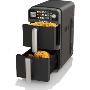 10-QT Dual Large Air Fryer, XL 2-Basket Air Fryer, 10-in-1 Technology Double Cooks 4 Foods at Once, Smart Finish & Match Cook, Air Fry, Broil,Bake, Easy Meals, Easy Clean and Dishwasher Safe, Black