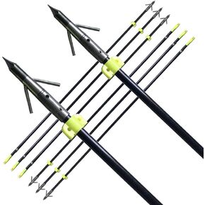 AMEYXGS 6/12pcs Archery Fiberglass Bowfishing Arrow Bow Fishing Arrows with Broadheads and Safty Slides for Compound and Bow Recurve Bow Fishing Hunting