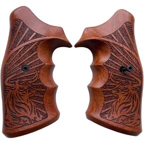 Handmade reproductivePadauk Wood Grips Compatible with Taurus Medium/Large Frame Square Butt .357 M44, 65, 80, 82, 83, 96, 431, 441, 607, 669, Closed Back, #TN3, Bull Engraved