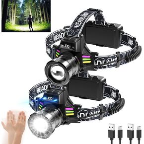 Rechargeable Headlamp 2Pack, 880000 LM Headlamps for Adults, 7 Lighting Mode Head Lamp with Motion Sensor & Digital Display, Waterproof Headlight for Camping, Fishing, Running, Hiking Night Activities