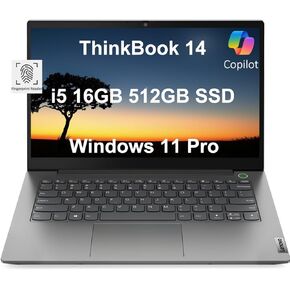 Lenovo ThinkBook 14 Business Laptop (14" FHD Anti-Glare, Intel 10-Core i5-1235U, 16GB RAM, 512GB PCIe SSD), Fingerprint Reader, Ethernet(RJ-45), Webcam, Windows 11 Pro w / AI Copilot, Grey