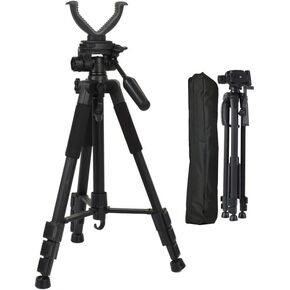 Rifle Shooting Tripod with 360° Swivel V-Bracket and Camera Tripod Mount Adapter with Aluminum Frame, Bubble Level, Adjustable Legs for Hunting, Shooting, Shooting and Outdoor Activities