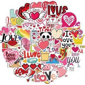 50Pcs Valentine’s Day Stickers Pack, Cute Love You Stickers for Kids Teens Adults, Aesthetic Romantic Stickers for Lover, Vinyl Waterproof Love Stickers for Scrapbook Gift Party Decoration(Red)