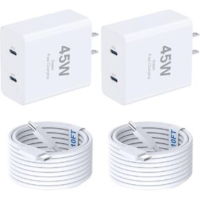 i-Phone 16 Charger Fast Charging,45W Dual Port USB C Charger Block,2Pack 45W USB C i-Phone 16 Pro Max Charger with 10FT Long Fast Charging Cord Cable for i-Phone 16/16 Pro/16 Pro Max/16 Plus,15/15 Pro