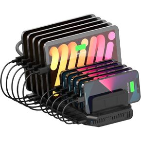 Alxum USB Fast Charging Station with Quick Charge 3.0, 10 Port Charging Stand for Multiple Devices, Compatible with iPad, iPhone, Samsung Galaxy, Black
