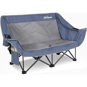Low Double Camping Chair Loveseat for 2 Person – Foldable Outdoor Sofa with Large Cup Holders, Oversized Back Mesh Pockets & Side Storage Bag, Ideal for Camping, Beach, Picnic & Backyard