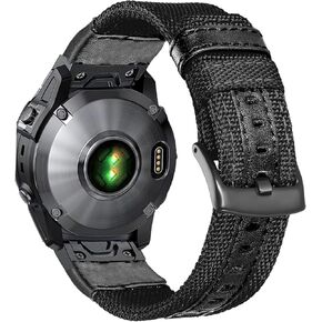 Fenix 7X/Fenix 6X /Fenix 5X Nylon Watch Band, 26mm Quick Release Fit Sport Nylon with Leather Watch Replacement Strap for Garmin Fenix 6X Pro/Fenix 5X Plus,Fenix 3/3 HR,Enduro-Black
