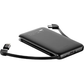 Universal Built-in Cable Ultra Compact 5000-mah Super Slim Power Bank Ultra Small, Attom Tech Pocket Size Mini Portable Charger External Phone Battery Pack,Emergency Phone Power Backup