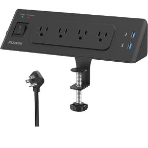 Desk Clamp Power Strip with USB C, Desk Charging Station with 4 Outlets 4 USB Ports, Desktop Mounted Power Strip Surge Protector, 6.5ft Flat Plug Extension Cord, Fit 2.2inch Tabletop Edge, Black