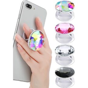 4 Pieces Disco Crystal Phone Grip Plastic Diamond Phone Holders Collapsible Adhesive Foldable Expanding Finger Stand Holder Kickstand(White, Pink, Black, Rainbow)
