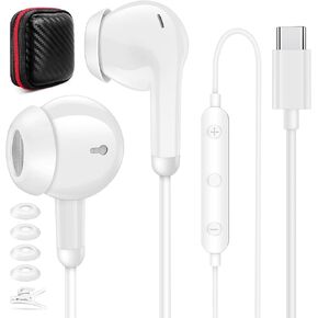 COOYA USB C Headphones with Mic Volume Control for iPhone 16 Pro Max 15 Plus iPad Air M2 In-Ear Wired Earbuds HiFi Stereo Type-C Earphones for Samsung S25 Ultra S24 S23 A54 Pixel 9 8 Android iOS White