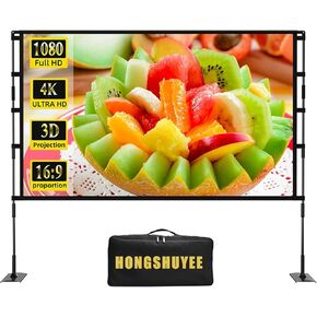 Projector Screen with Stand 120 Inch Projector Screen Portable Indoor Outdoor Projection Screen 16:9 4K HD Wrinkle-Free Lightweight Movie Screen with Carry Bag for Backyard Movie Night