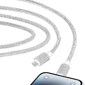 USB C Cable for iPhone 14 Charger Cord, 3.3 ft Bling Diamond Rhinestone Cord, 66W Fast Charging Type C Charger for iPhone 14 Pro/14 Plus/13 Pro Max, iPad Pro