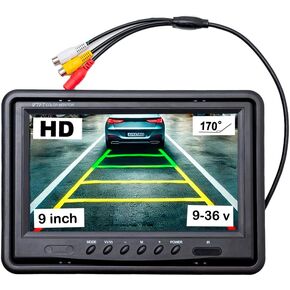 9-Inch HD Car Monitor – Dual Video Input AV1/AV2, 800x480 Resolution, 9-36V Compatible, Wide 170° Viewing Angle, for Backup Camera & Surveillance