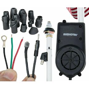 Audiotek Waterproof Universal Electric Power Automatic Antenna – Stainless Steel Mast, AM/FM Radio Reception, 12V, Easy Installation for Car, SUV, Front Fender Mount