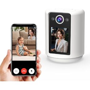 VSTARCAM Video Call Security Camera Indoor with 2.4 inch HD Screen,Baby Camera Monitor,Video Baby Monitor,One-Touch Call,Warm Light,360° PTZ, AI Detection,Plug in&Battery Powered,SD/Cloud Storage