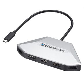 Cable Matters 4K Quad Display USB C MST Adapter with Dual-Function HDMI 2.1/DisplayPort 2.1 Ports, Windows Only, Up to [4X 4K@60Hz, 140W Charging], USB C Hub for 4 Monitors, Thunderbolt 4/5 Compatible