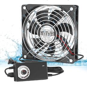 Waterproof Small Fan IP67, KEYFANCLUB 12V Variable Speed Computer Fan with AC Plug,110V 120V 220V AC Powered Ventilation Exhaust Fan for Receiver Terrarium Biltong Box Grow Tent Cabinet Cooling