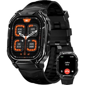 Smart Watch for Men with GPS, 5ATM Waterproof, Ultra-Long Battery Life, Compass, Altitude, Air Pressure, Bluetooth Answer/Make Call, 1.96 inch AMOLED Always-on Display (Black)