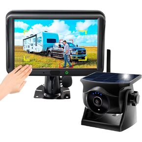 1080P Solar Magnetic Wireless Backup Camera with 5" Monitor, Pedestrian & Vehicle Detection, Rechargeable Battery, Recording & Gesture Control, Night Vision, 3 Mins DIY Install for Trailer Truck RV