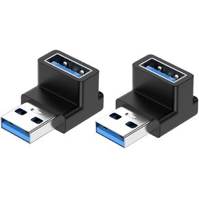 2 Pack USB-A Male to Female Adapter,USB 3.0 Adapter, 10Gbps USB A 3. 0 Data Transfer Converter OTG for PC Laptop Power Bnak (USB A to A（90 Elbow）)