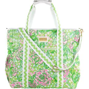 Lilly Pulitzer Green Picnic and Beach Cooler, Insulated Bag with Adjustable Shoulder Strap and Zipper, Large Soft Cooler for Groceries or Travel, Lime Feeling Good